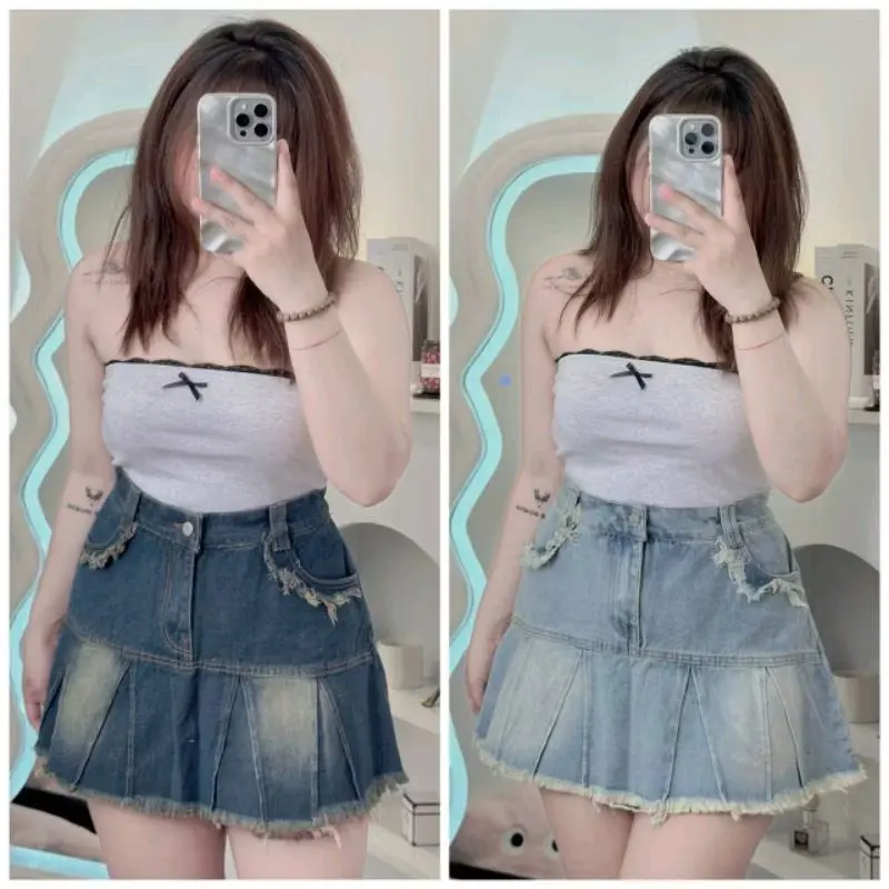 [Bigsize 55_90kg] Chân váy jean xếp ly 543
