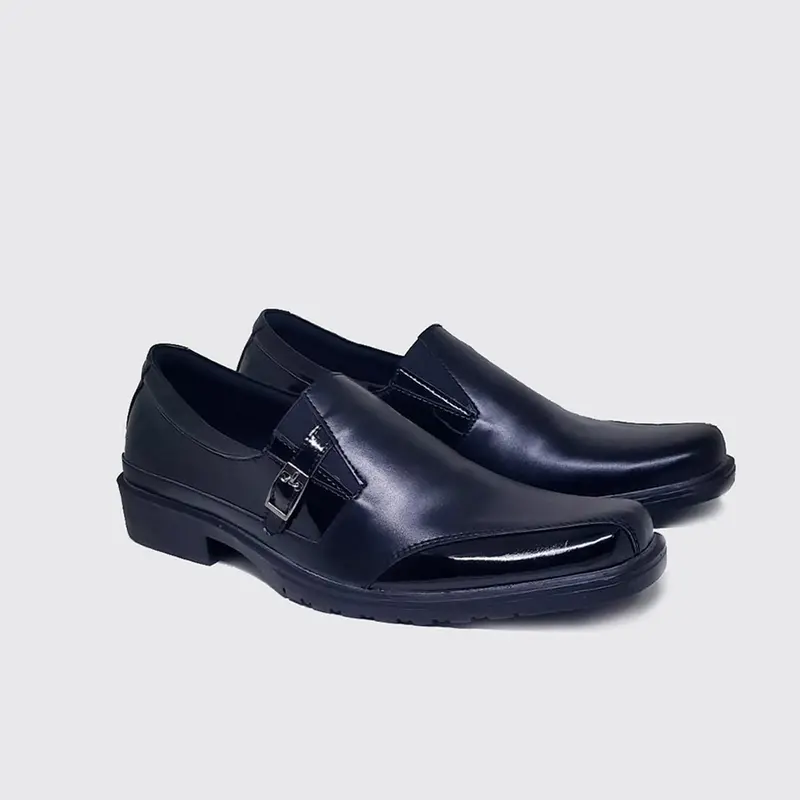 big size sepatu kerja pria pantofel kulit slip on cowok formal dinas Hitam Hitam Shoes 1
