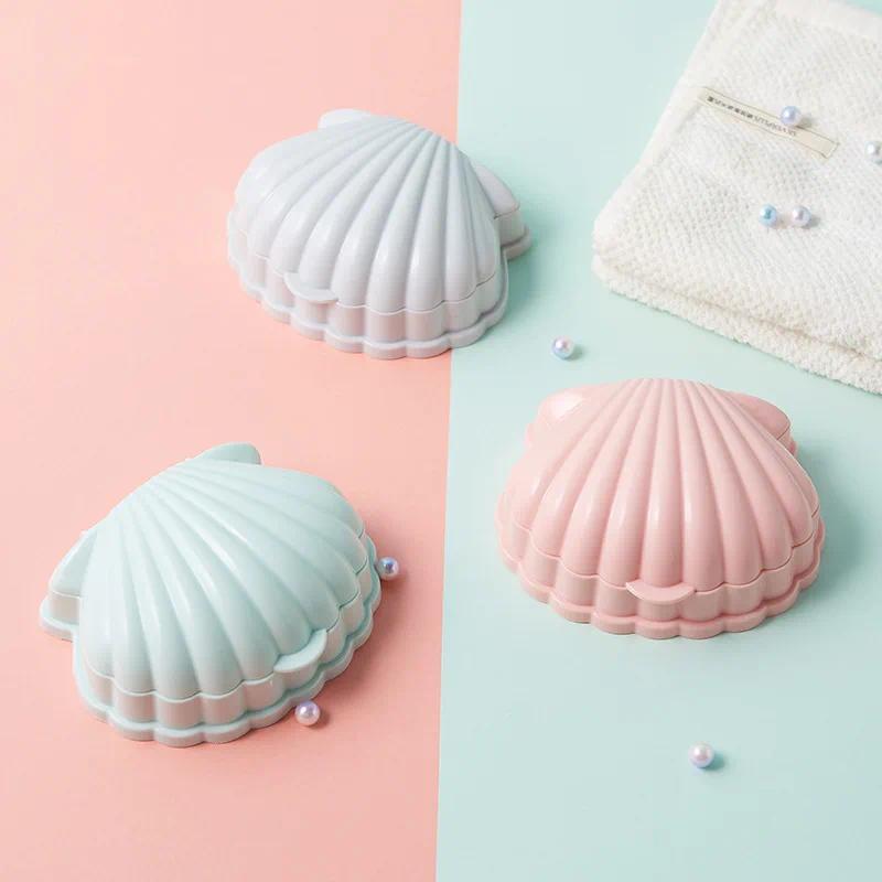 Shell Shaped Soap Box With Lid Draining Non-slip Soap Holder Case Soap Dish PP Plastic Travel Kitchen Bathroom Accessories 2