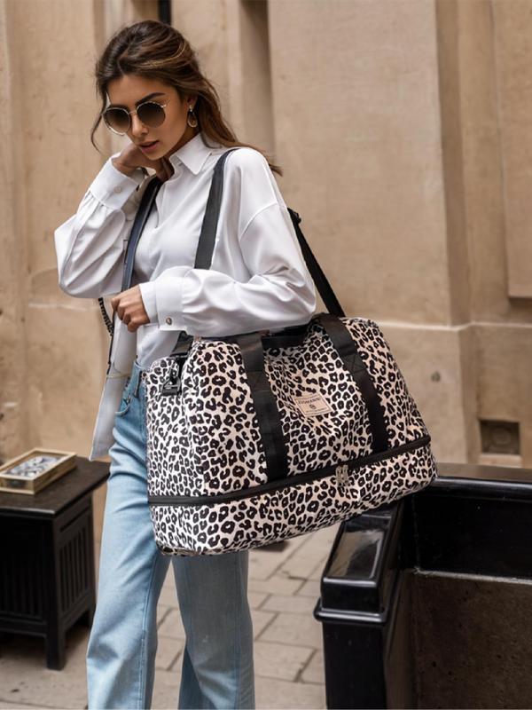 Leopard Pattern Zipper Carrier Travel Bag Set, Fashionable Leopard Print Duffle Bag, Durable Waterproof Travel Bag for Women & Girls 6
