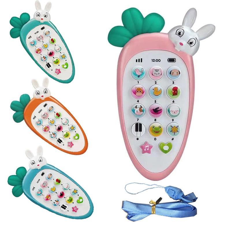 Điện thoại thỏ cà rốt cho bé, có nhạc và đèn (kèm dây đeo + 3 pin AAA)