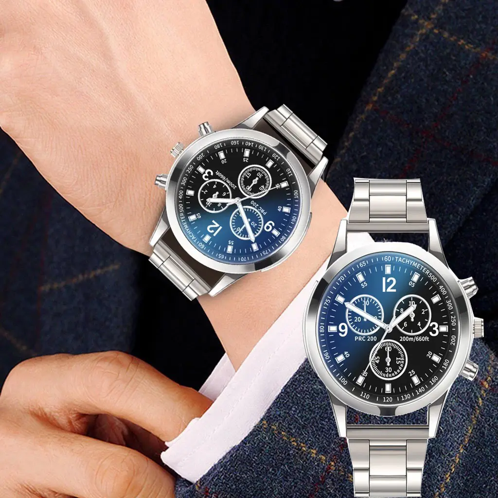 Quartz Watch Colorful Blue Light Glass Three Eyes Steel Watch Men's Gift Men's Watch