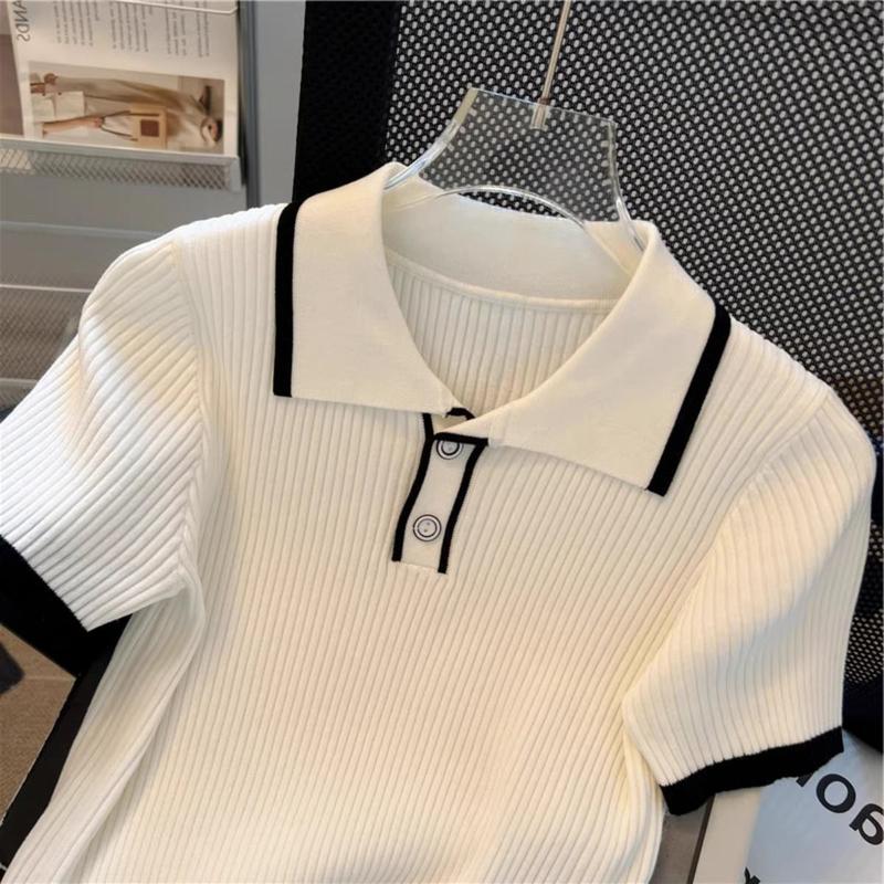 Product Introduction of Áo Polo, Phong Cách Phương Tây, Trông Trẻ Trung, Áo Thun ngắn Tay Dệt Kim Lụa Lạnh Dành Cho Nữ, Thời Trang Mới Mùa Hè 2024 Top Women 2