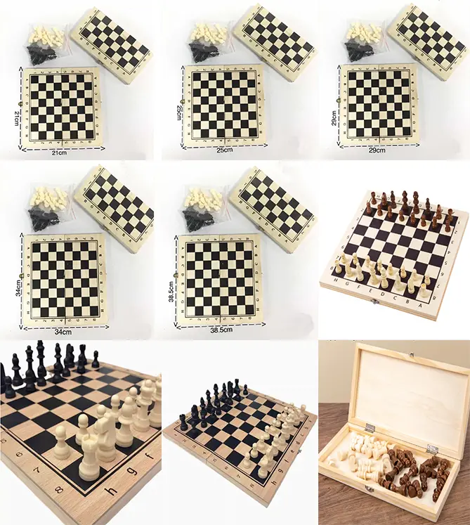 Folding Wooden Chess Board Pieces Set Board Game
