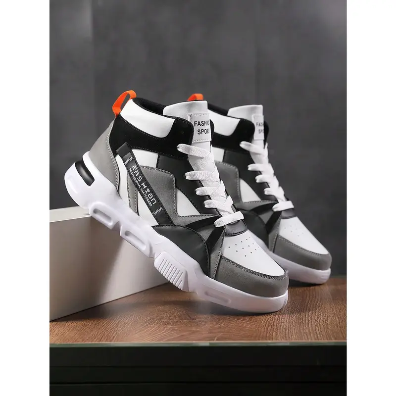 New Fashion Men Casual Shoes Lace-Up Splicing Letter Design Outdoor High-Top Sneakers, Shoes For Men 5