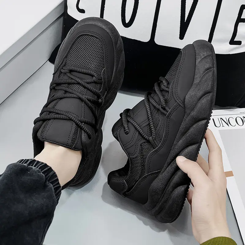 Black Warrior Men's Shoes Spring 2025 New Height Increasing Casual Dad Tide Shoes Fly Woven Mesh Lightweight and Thin Type Sneaker