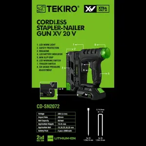 TEKIRO Staples Tembak Elektrik 20V-Cordless Stapler-Nailer Gun XV 20V