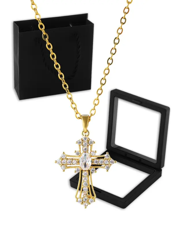 Rhinestone Cross Pendant Necklace for Women for Gift, Clavicle Chain Necklace, Fashion All-match Jewelry Accessory, Jewlery 3