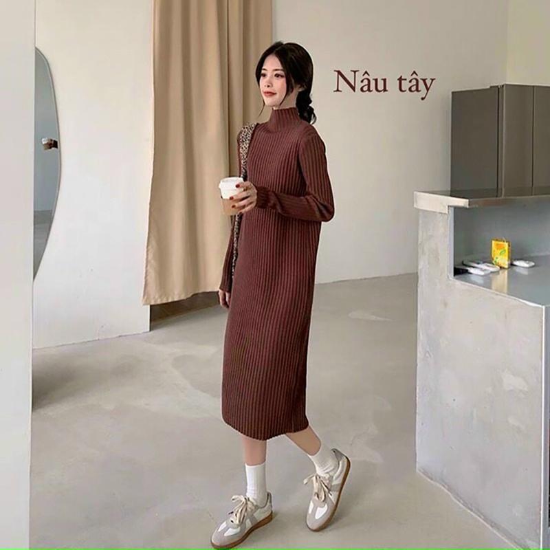Váy Len Dáng Suông (Dài 100cm) Cổ Cao 3 Phân Chất Đẹp Minxu Shop VAY18 Nữ Dress
