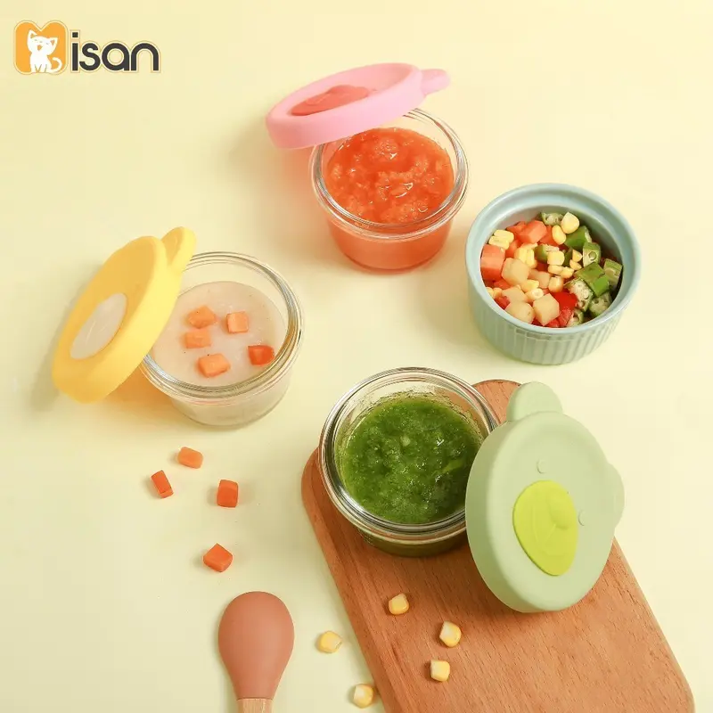 Hộp thuỷ tinh trữ đồ ăn dặm Misan size to 180ml chia vạch cho bé Kem chen  dam cốc  nấu 4