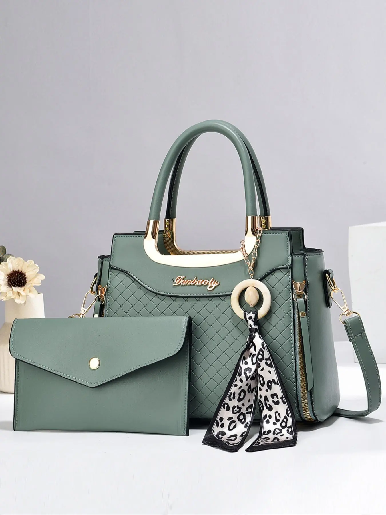 Women's Fashion Letter Decorated Tote Bag & Coin Purse, Large Capacity  Handbag with Leopard Pattern Scarf, Casual Trendy Versatile High-quality Daily Commuting Bag
