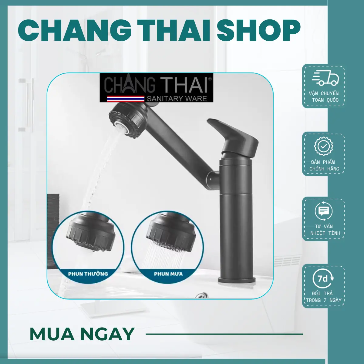 [ Chang Thai Shop ] Vòi lavabo nóng lạnh inox 304 đa năng xoay 720 độ  - Cam Kết Hàng Chính Hãng