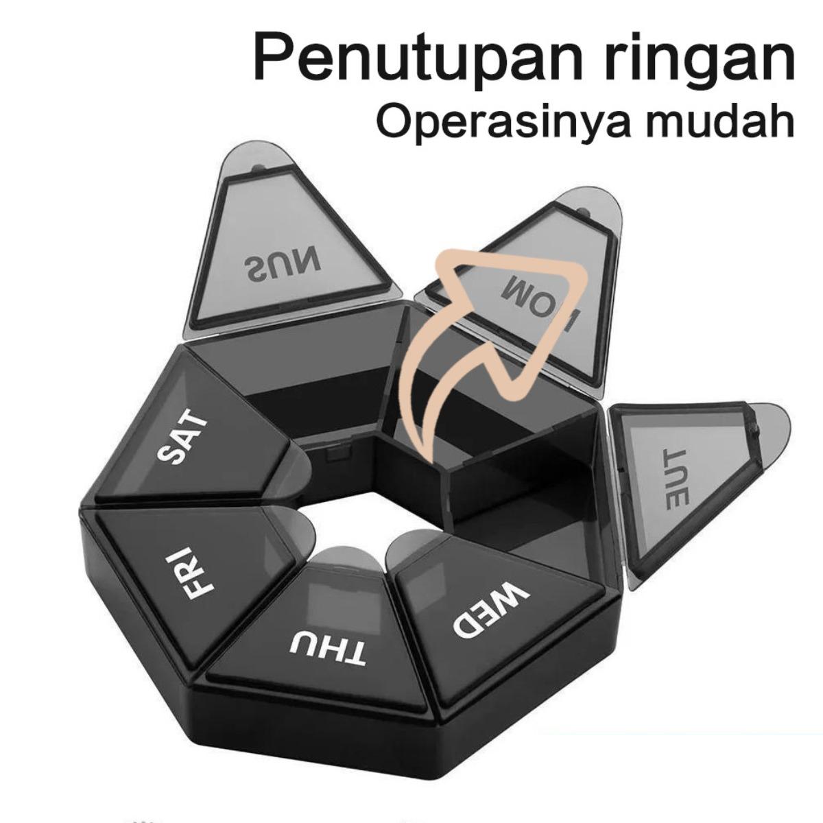 7 Sekat Kotak Pil Portable - Tempat Obat Travel, Organizer Vitamin & Suplemen, Kotak Obat Mini dengan 7 Kompartemen, Ideal untuk Perjalanan & Sehari-hari