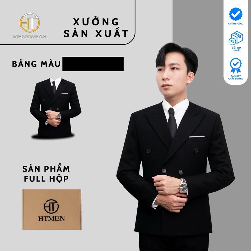 Áo Vest Luxury HTMEN Menswear Nam 6 Cúc Độn Vai Sang Trọng Thời Trang - Đệm Vải Siêu Đay - Jacket