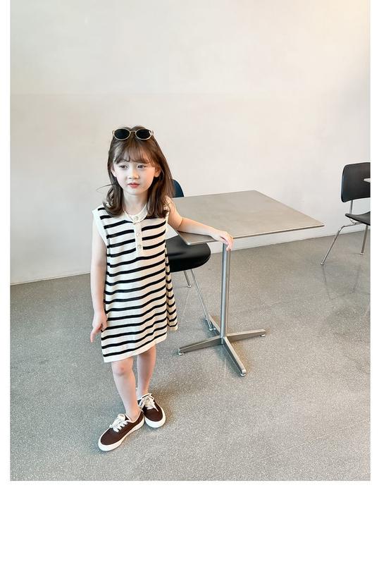 Product Introduction of 100% Cotton Children's Baby Girl Children 2024 Summer New Korean Style Stitching Tie-Dyed Mid-Length Polo Dress 3