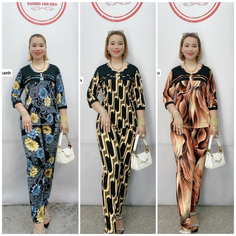  Mã 41 .Đồ bộ trung niên tay lỡ cổ tròn quần dài chất vải thun aty Hàn Quốc co giãn bốn chiều size 47kg -100kg Xưởng Lan Béo - Nữ Women dobo tay đũi  xốp Top 