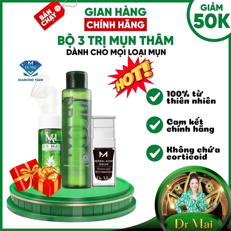 COMBO TRỊ MỤN SỬA RỬA MẶT + TONER + SERUM DRMAI