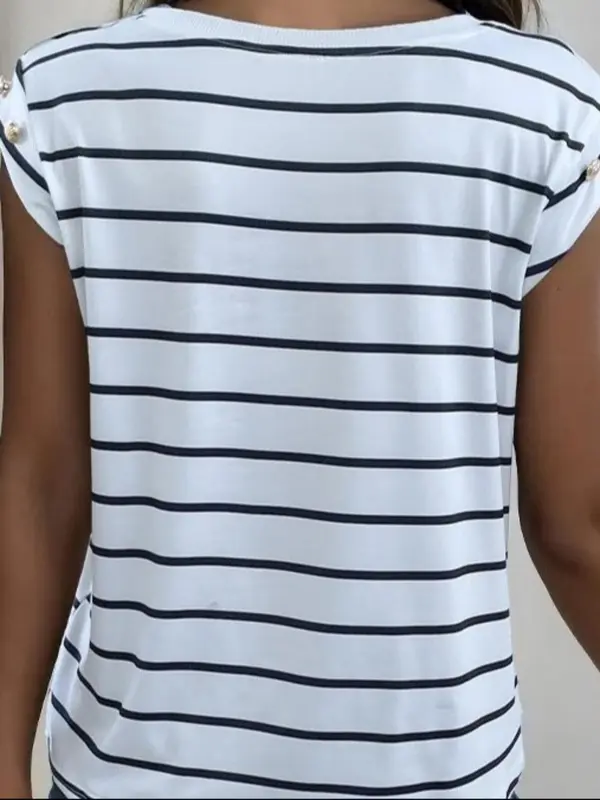 Women's Striped Print Tank Top, Casual Button Decor Round Neck Top for Summer, Ladies Clothes for Daily Wear 1