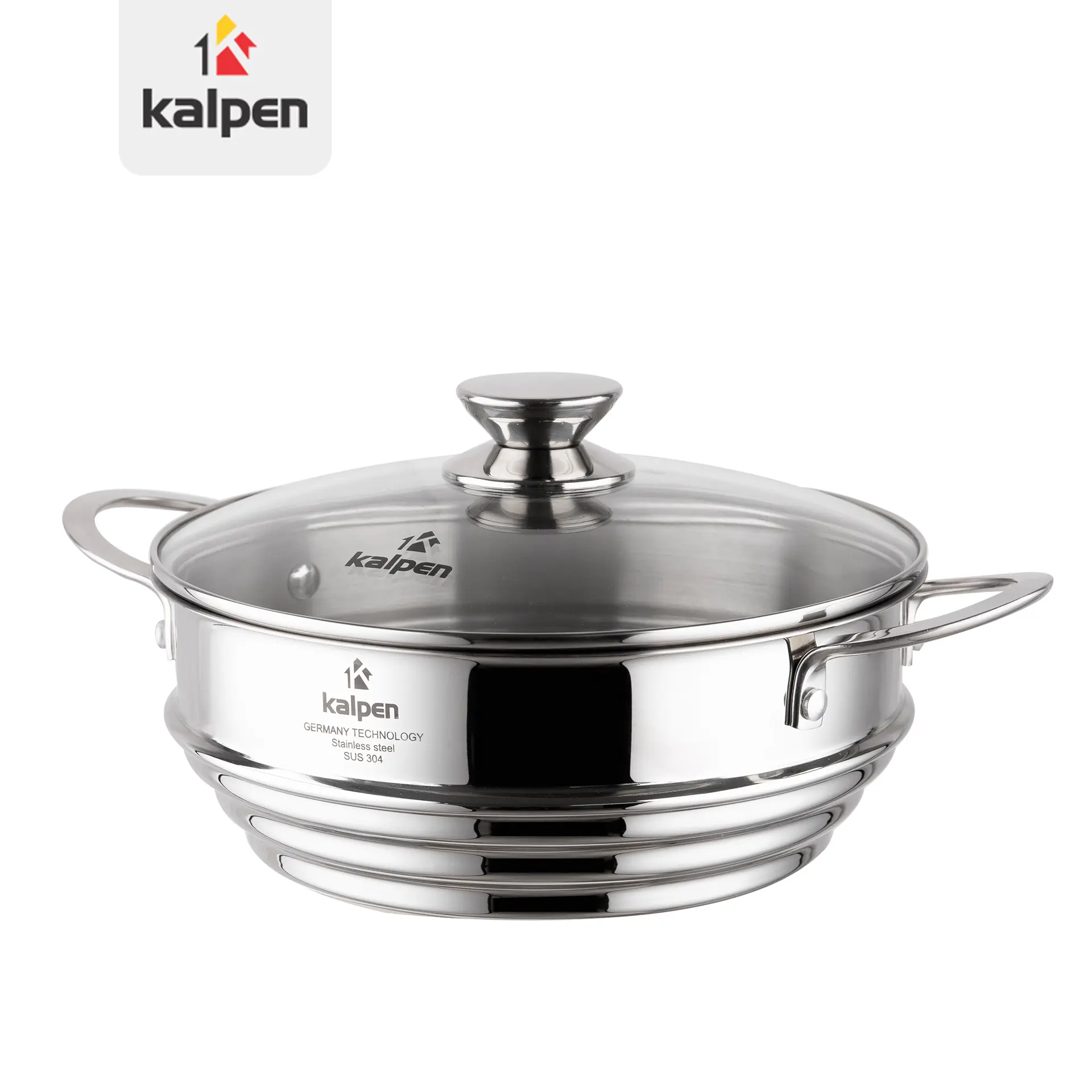 Xửng hấp Inox 304 thông minh 3 nấc 24-26-28cm Kalpen SSK-28 kèm vung kính