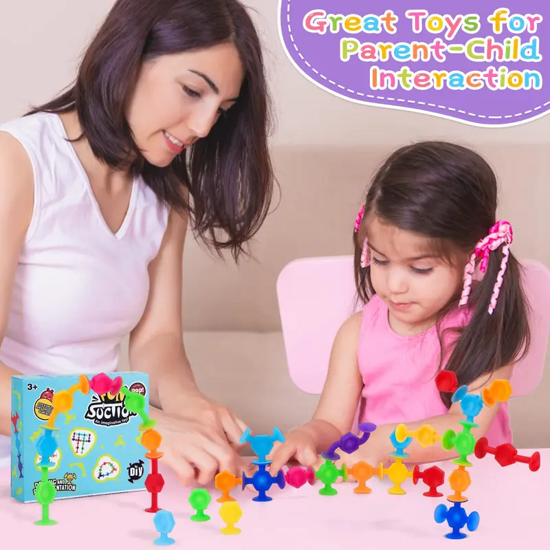 Random Color Suction Sensory Toy, 19pcs/set Cute Bath Toy, Silicone Sucker Toy, Suction Cup Building Toy, Sorting & Stacking Toy, Preschool Learning Play Toy 3