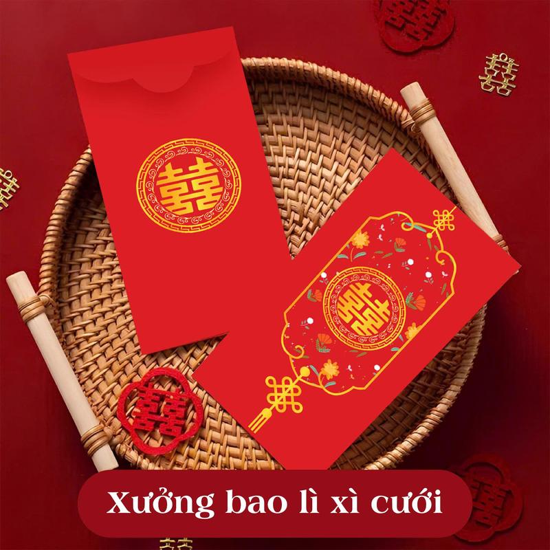 Phong bao lì xì cưới cô dâu chú rể chữ hỷ trao duyên bê tráp 8