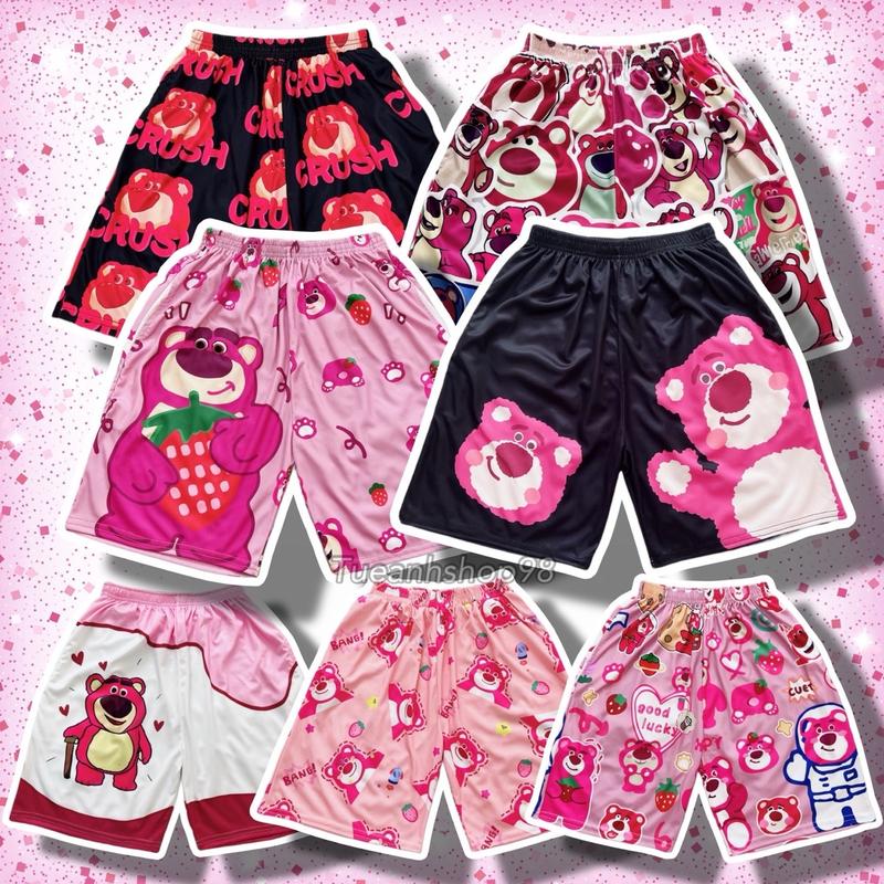 [Size 38-85KG] Quần đùi hoạt hình Gấu Dâu Lotso quần short lửng cartoon unisex chất thun cotton mịn mát đồ nhóm đi biển mùa hè nam nữ Unisex ảnh chụp thật tại TUEANHSHOP
