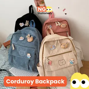 NG Stationery - BEAR Head Corduroy Backpack Tas Ransel Wanita Cantik School Bag Tas Sekolah Korea Backpack Anak Tas Cewek Tas Perempuan Tas Ransel Fashion Backpak