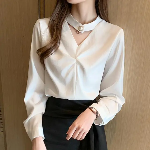 Áo Sơ Mi Lụa Giả Cho Nữ, Áo Dài Tay, Thiết Kế Mới, Thời Trang Đặc Biệt, Đa Năng, Duyên Dáng, Lớp Cơ Sở, Mùa Xuân 1