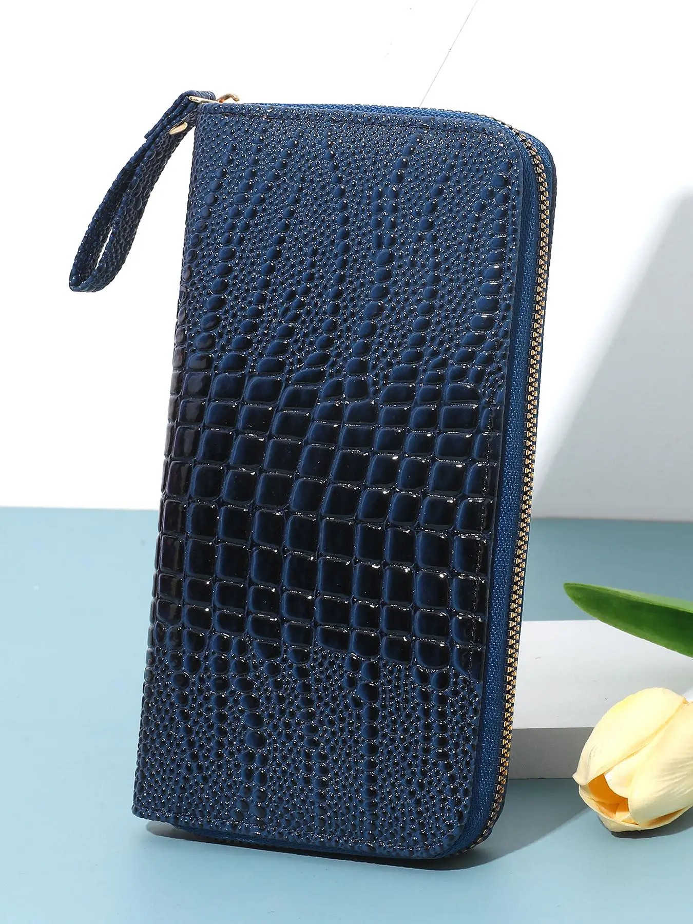 Women's Crocodile Embossed Long Wallet, Fashionable Zipper Design Wallet for Daily Used, Casual Trendy Versatile High-quality Daily Commuting Bag