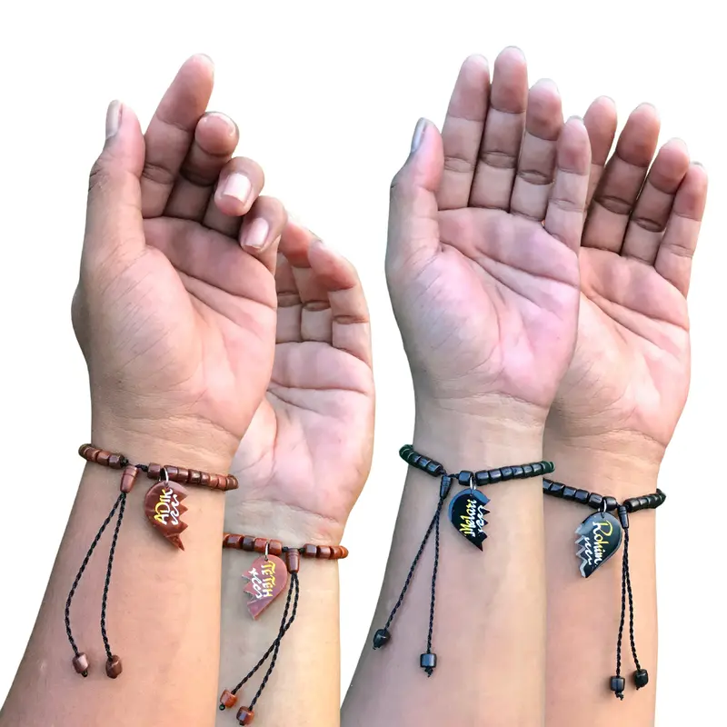 Gelang Couple Sahabat Custom Nama 2pcs Kapel Belah Kaokah Kokka Kaoka Kokkah Kaukah Kauka Koka aksesoris coklat hitam  gift Bracelets Kayu Laki-laki Perempuan 3