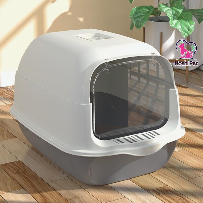 Nhà vệ sinh cho mèo có nắp đậy chống văng HoshiPet NVS03 TẶNG XẺNG - nhà vệ sinh cho mèo lớn gí rẻ