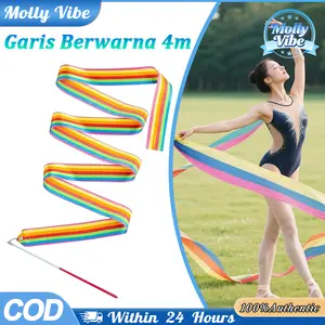 Pita Gimnastik Dan Tari 4m Dengan Tongkat Pelangi Untuk Anak Dan Profesional