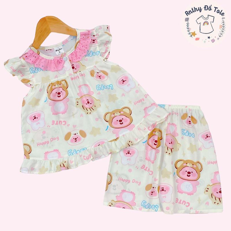 Product Introduction of |10-40kg| Đồ bộ lửng tole lanh 2 da, cánh tiên quần lửng phối ren màu, đồ mặc nhà cho bé gái,Anthy đồ 22