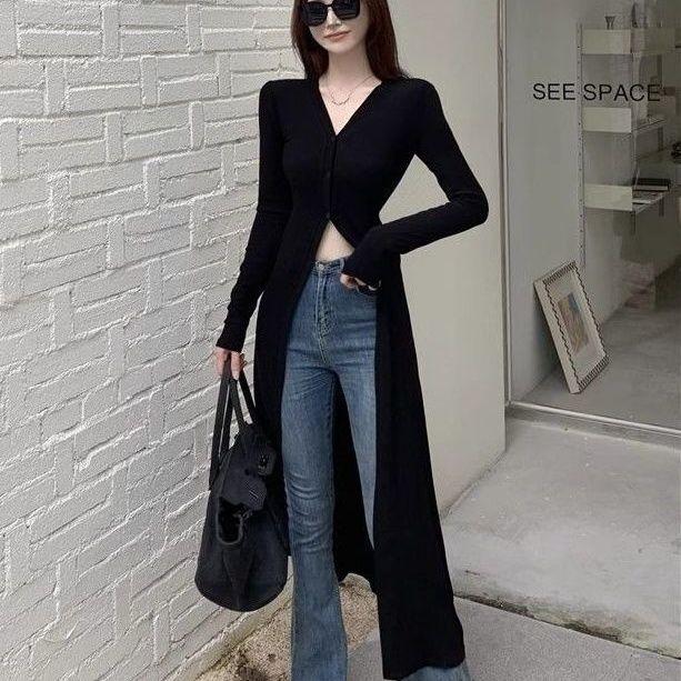 Áo Cardigan Dệt Kim Phong Cách Ngầu Go-Getter Phong Cách Cô Gái Áo Cardigan Dài Lụa Lạnh Xu Hướng Dễ Phối Đồ Cho Nữ Ngầu Ngọt Ngào Tuyệt Đẹp Áo Mỏng Thời Trang 1