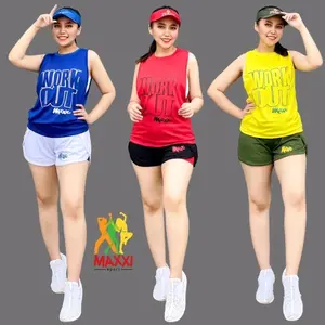 Setelan Olahraga Hotpants Tanktop Workout Pendek 2 in 1 Set Baju Senam Zumba Aerobic Pendek Baju Gym Fitness Running Jogging Cycling Gowes Training Pendek Wanita Sport