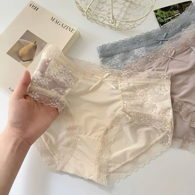 Sét 10 ( hoặc5) quần lót lụa ren nữ QR23 mềm mại thoát mát mixx ren cao cấp không rặm ngứa đáy cotton kháng khuẩn size37-70kg Women