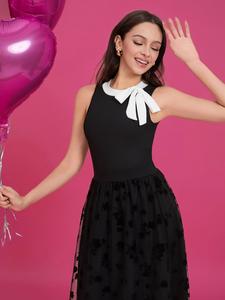 YOZY Women's Colorblock Bow Decor Tank Top, Casual Sleeveless Round Neck Top for Summer, Ladies Clothes for Daily Wear