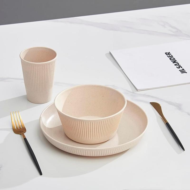 Product Introduction of Wheat Straw Tableware Set, 18pcs/set Modern Tableware Set, Including 6 Bowls, 6 Plates and 6 Cups, Tableware Set for Office Workers, Camping, Travel, Dormitories, Gatherings 8