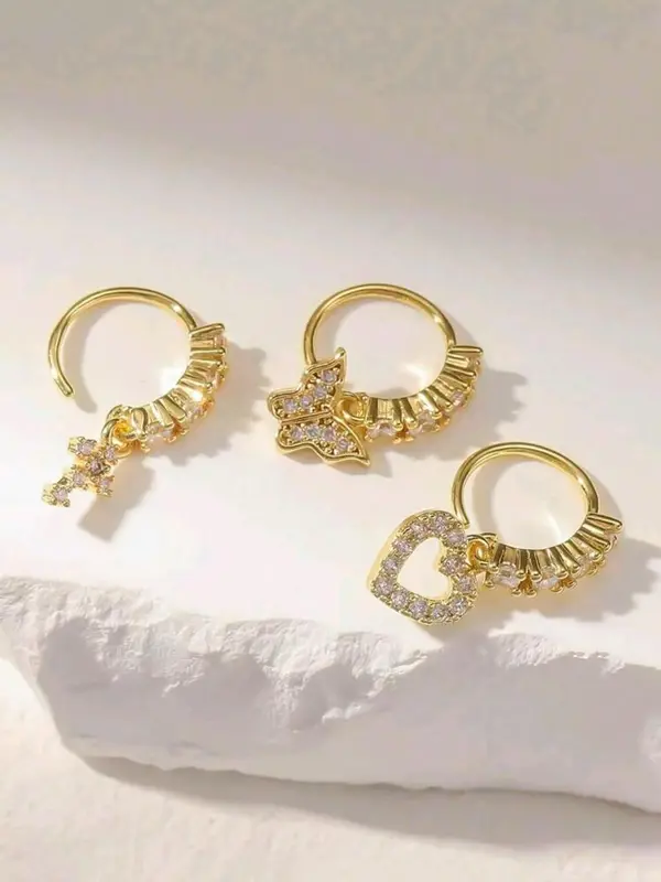 Heart & Cross & Butterfly Design Nose Ring Set, Fashionable Nose Ring for Women & Girls, Trendy All-match & Exquisite Jewelry for Birthday Gift 2