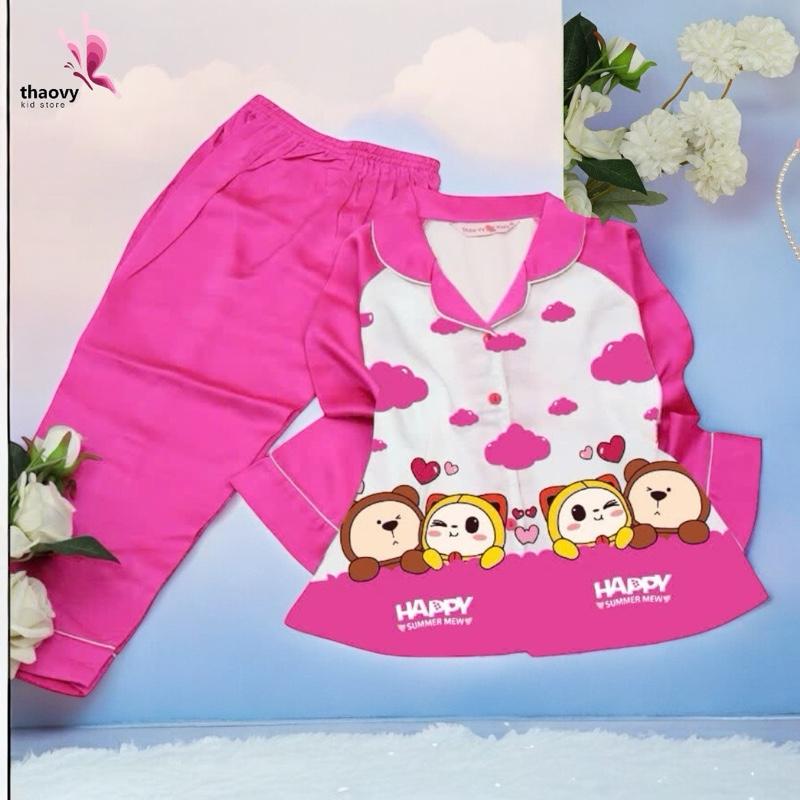 [10-55Kg] Đồ Bộ Pijama  dài tay In Gấu Vải Lụa Latin Cao Cấp - ThaoVySleepwear - Xanh Rêu Đỏ Hồng Tím - Quần Áo Ngủ Pijama Nữ - Bé Gái - Bộ Ngủ Lụa Đồ Bộ Mặc Nhà Homewear Sleepwear Không Nhăn Co Giãn Không Xù Giặt Không Rút 4