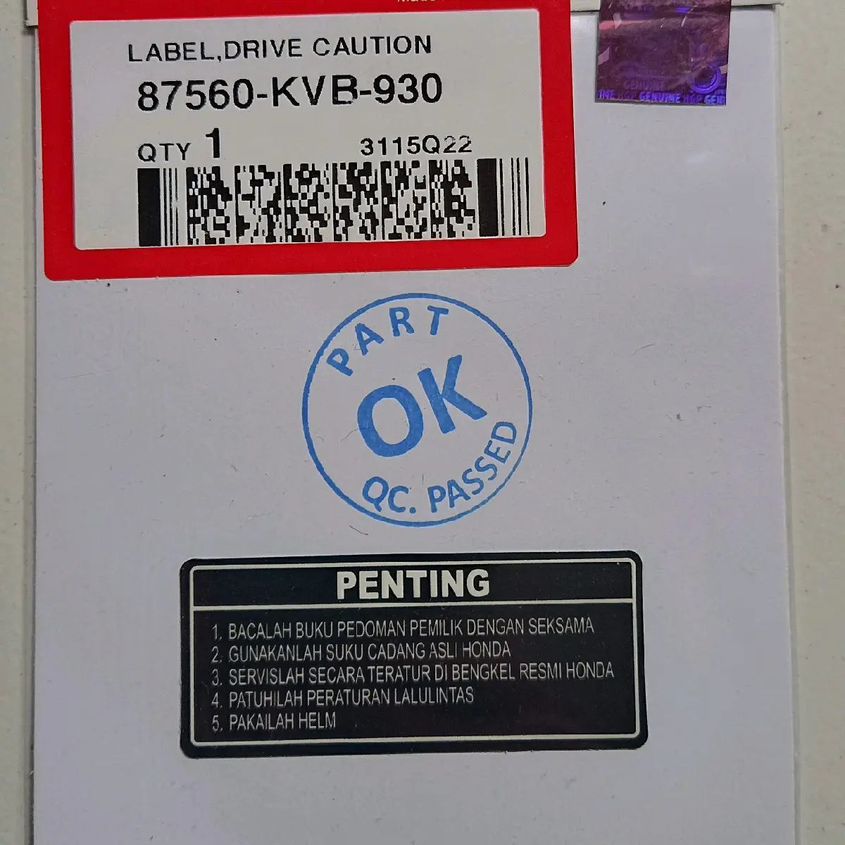 stiker penting label drive caution original honda universal