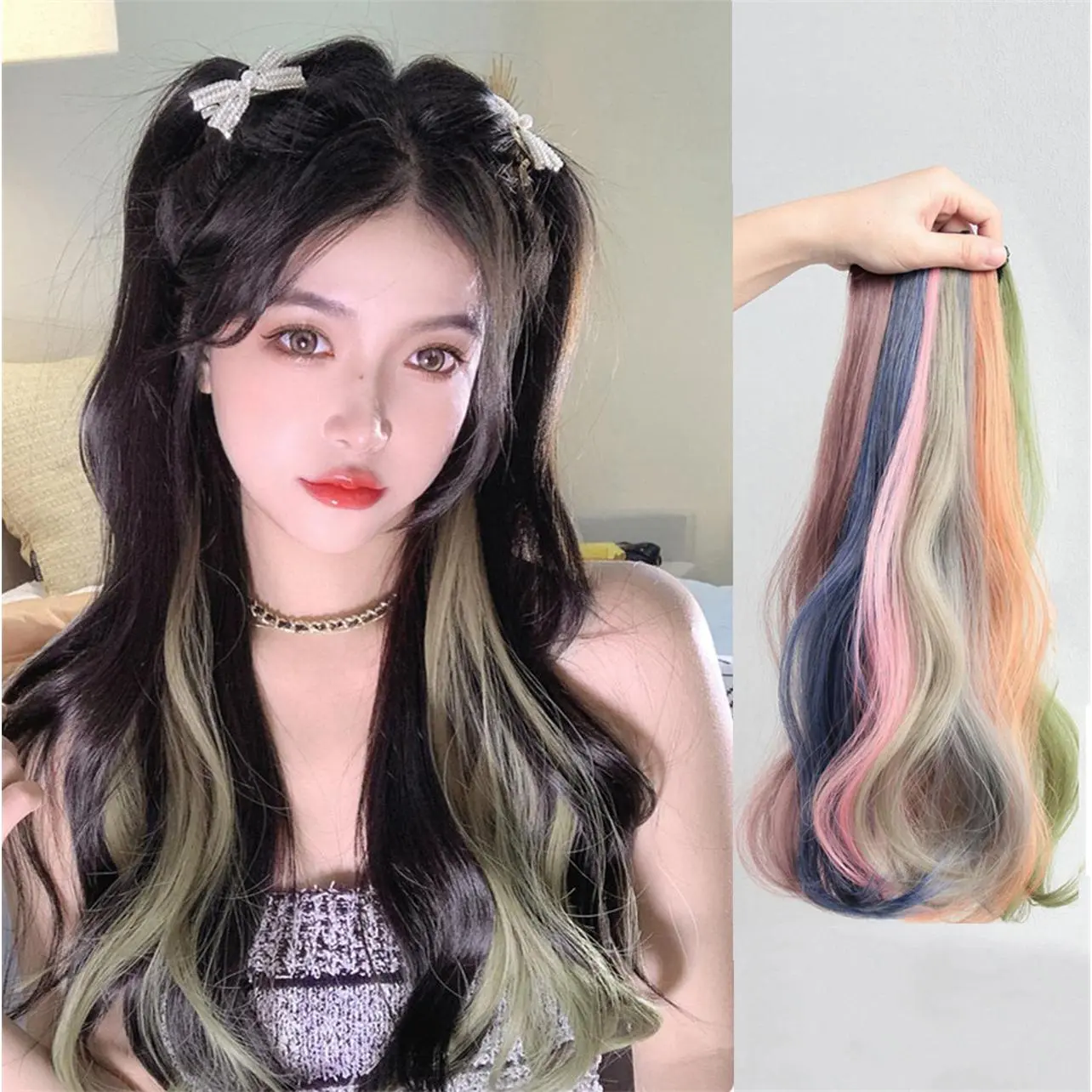 Pickled wig patches, women's colored dopamine curly hair hanging ear dye patches, invisible drift dye wig splicing hair accessories