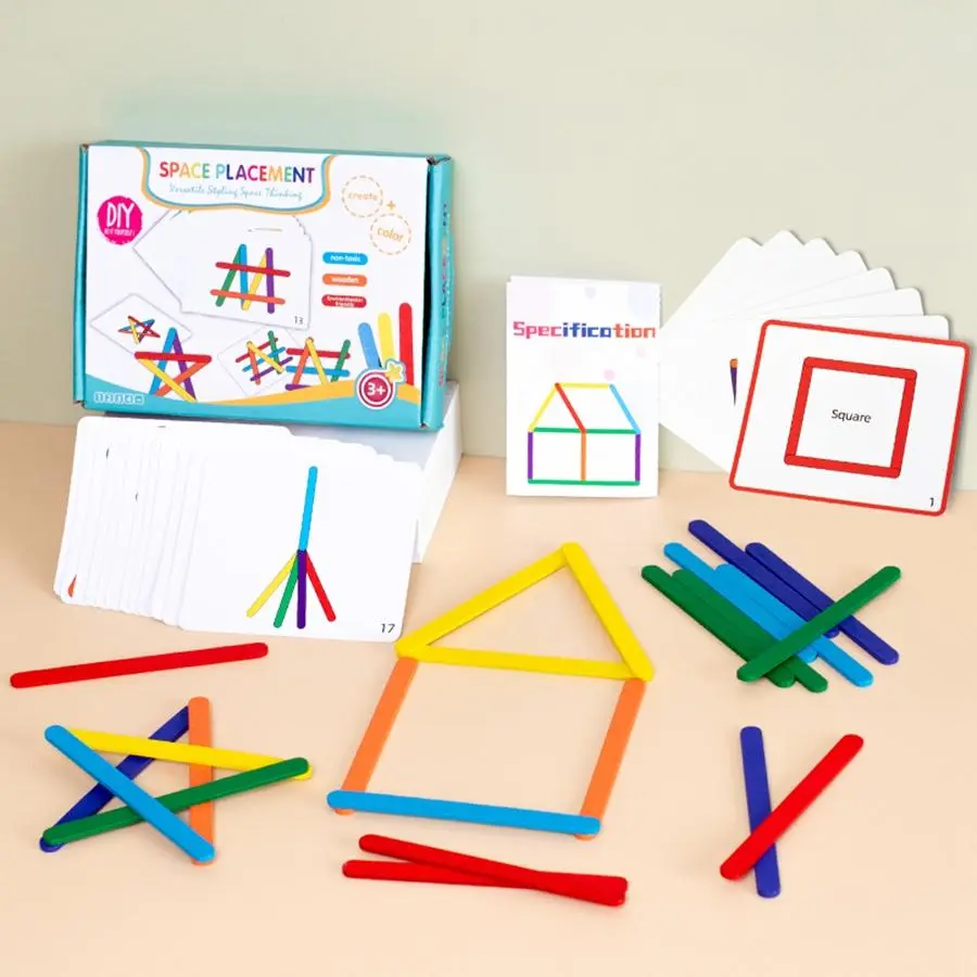 Children's Colorful Counting Stick, 1 Box Wooden Counting Toys Including 30pcs Rainbow Stick & 20pcs Cards, Logic Thinking Educational Toys for Kids