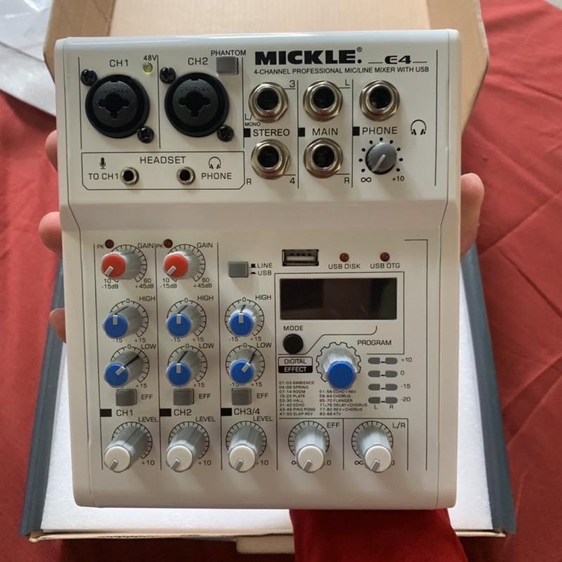 Bàn trộn âm thanh karaoke , cắm ra vang , âm ly hát Thu âm mixer E4 Bluetooth tích hợp 88 hiệu ứng bảo hành 1 năm