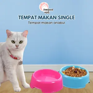 Pawsitive Vibes Tempat Makan Kucing Single - Mangkok Kucing Anjing Mangkuk Bulat Plastik Anti Slip Anti Semut
