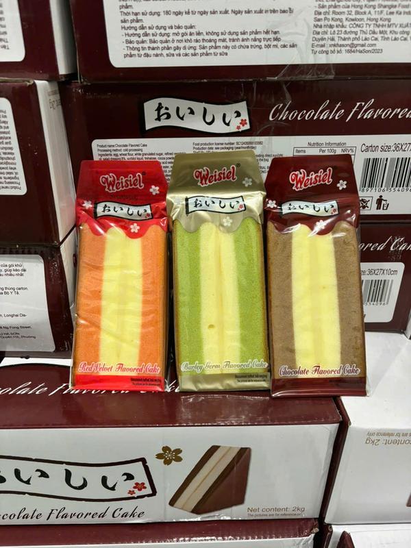AVMC95- Thùng 2kg (20 bánh) - Bánh bông Lan Tam giác Weisel Trà xanh - Socola - Dâu - Ăn sáng - Ăn vặt mẹ chi 95 Food Thức Ăn Cake Sô Cô La Chocolate
