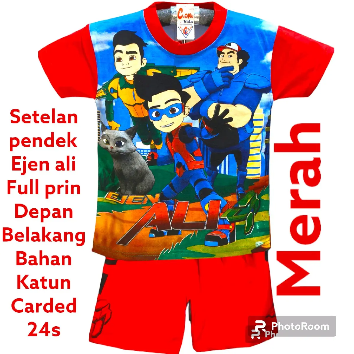 setelan pendek anak laki-laki ejen ali full prin 2-9tahun