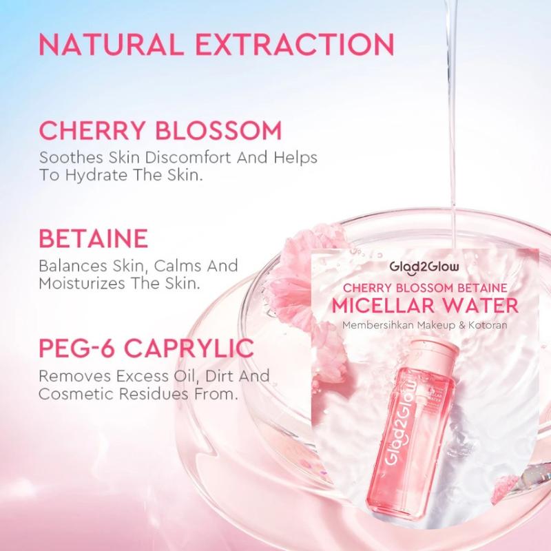 GLAD2GLOW Micellar Water Series | Makeup Remover | Pembersih Wajah | Cherry Blossom | Yuja Vit C | Mugwort Acne | Tremella Panthenol 3