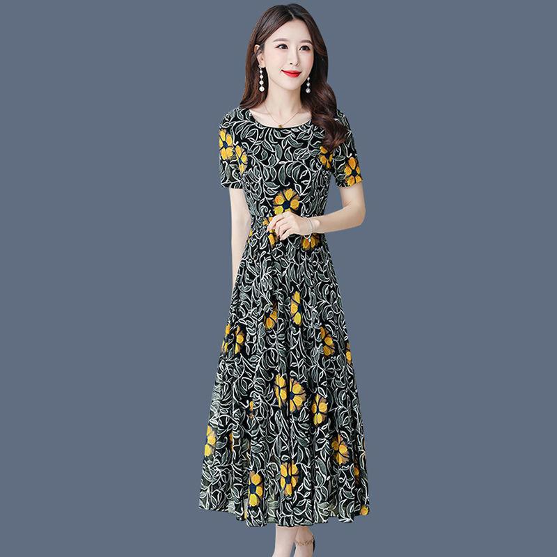 Váy Lụa Lạnh Giả, Thời Trang Mới Mùa Hè 2025, Giấu Bụng, Dành Cho Phụ Nữ Trung Niên, Trông Thon Gọn Và Thanh Lịch, Thiết Kế Hoa Cho Mẹ 3