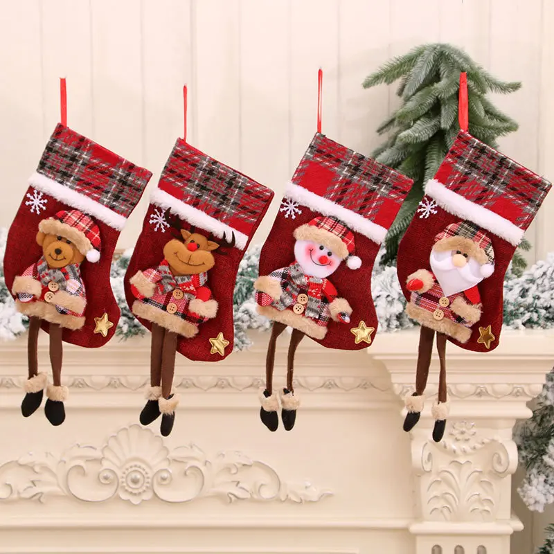 Christmas Decorations, Christmas Stockings Pendants, Christmas Toy Socks, Christmas Bags, Long Legs Christmas Stockings, Linen, Height 22cm